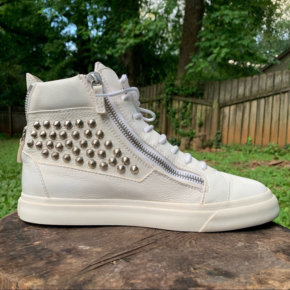 Giuseppe Zanotti white spiked high top sneakers EUR 42 - Picture 7 of 15
